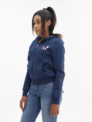 True Religion Hs Script Zip Hoodie Dress Blue-True Religion