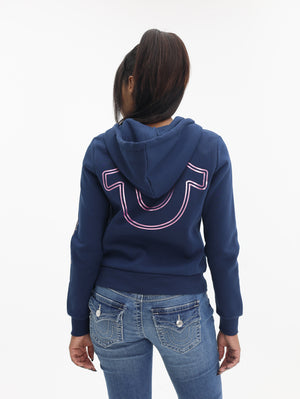 True Religion Hs Script Zip Hoodie Dress Blue-True Religion