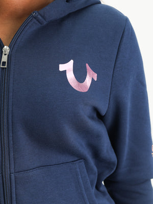 True Religion Hs Script Zip Hoodie Dress Blue-True Religion