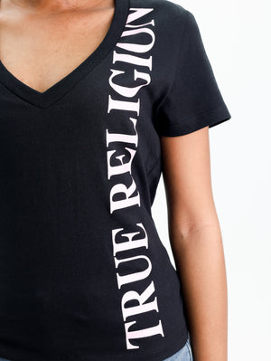 True Religion Vertical Tr V Nk Tee Jet Black-True Religion