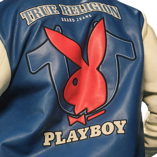 TRUE RELIGION PB X TR PU BOMBER JACKET PACIFIC BLUE / WINTER WHITE