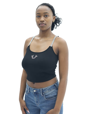 TRUE RELIGION CRYSTAL STRAP RIB TOP JET BLACK-True Religion