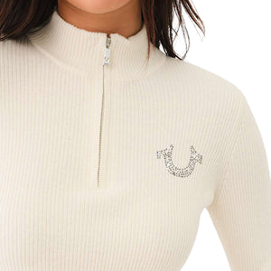 TRUE RELIGION CRYSTAL TR ZIP MOCK NECK LS WINTER WHITE-True Religion