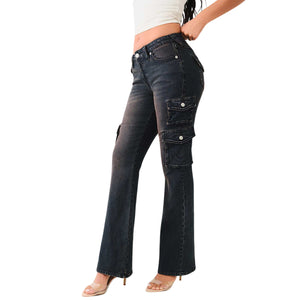 TRUE RELIGION MR BECCA CARGO BOOTCUT FLAP DARK WASH-True Religion