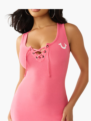 True Religion Dress Rib Lace Up Mini Dre Pink