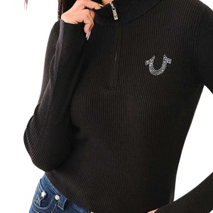 TRUE RELIGION CRYSTAL TR ZIP MOCK NECK LS JET BLACK-True Religion