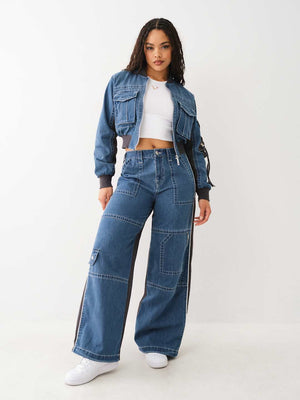 True Religion Baggy Cargo Pants Ladies Medium Wash-True Religion