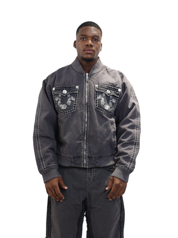 True Religion Bluxtr Oversized Jacket Gunmetal Pigment Wash