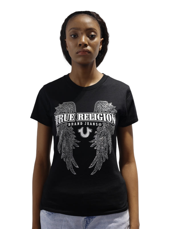 True Religion Crystal Wings T-Shirt Jet Black