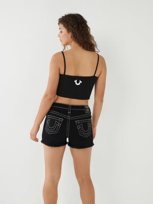 True Religion Crop Top Arched Logo Black-True Religion