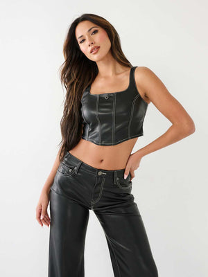 True Religion Corset Tank Pu Leather Black-True Religion