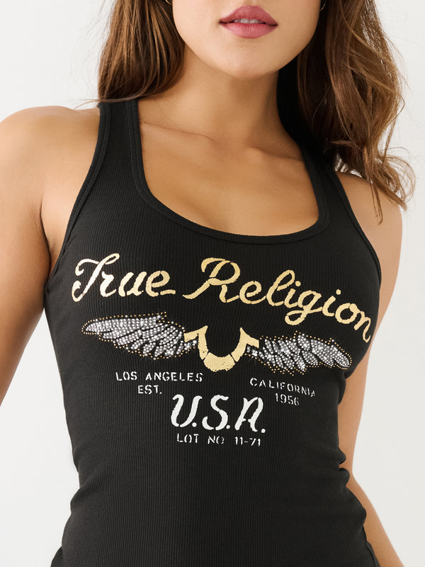 True Religion Crystal Wings Tank Top Jet Black