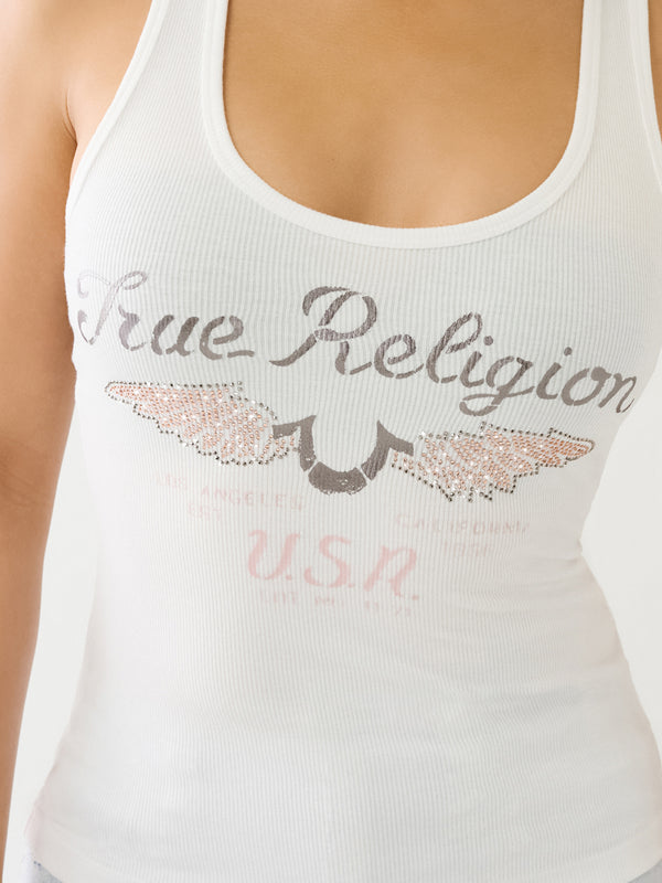 True Religion Crystal Wings Tank Top Optic White