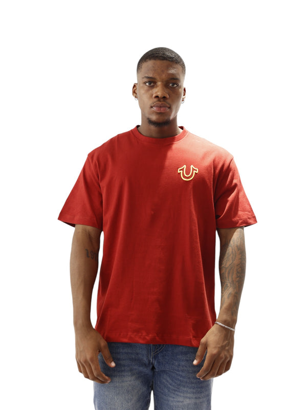 True Religion Relaxed T-Shirt Overseam Puff Red Dahlia