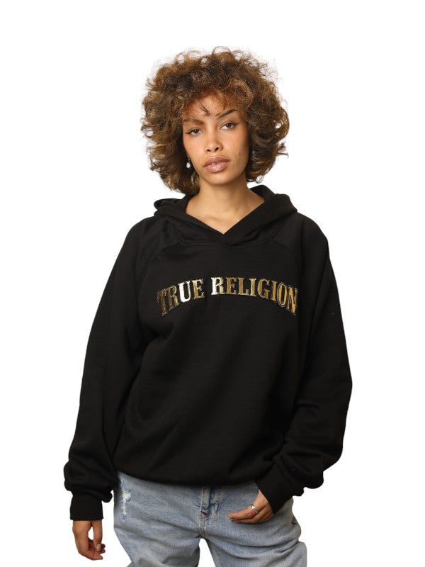 True Religion Hoodie Arched Logo Jet Black