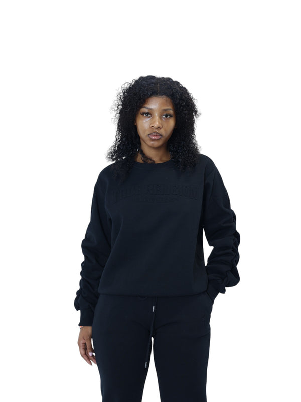 True Religion Relaxed Sweater Stacked Jet Black