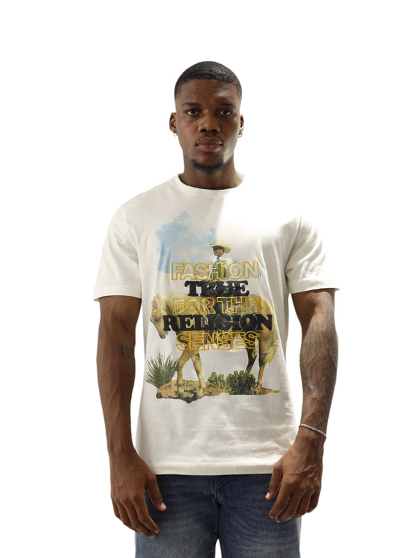 True Religion Waterbase T-Shirt Embro Cowboy Winter White