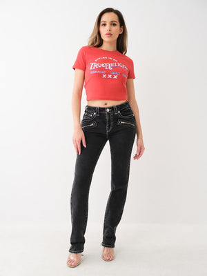 True Religion Billie Jeans Mid Rise Moto Straight Black-True Religion