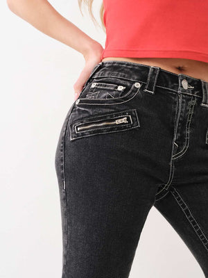True Religion Billie Jeans Mid Rise Moto Straight Black-True Religion