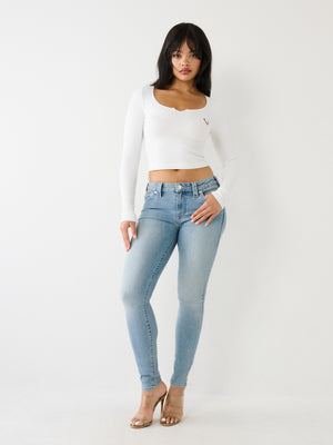 True Religion Halle Jeans Ladies Mid Rise Skinny Peak Spot-True Religion