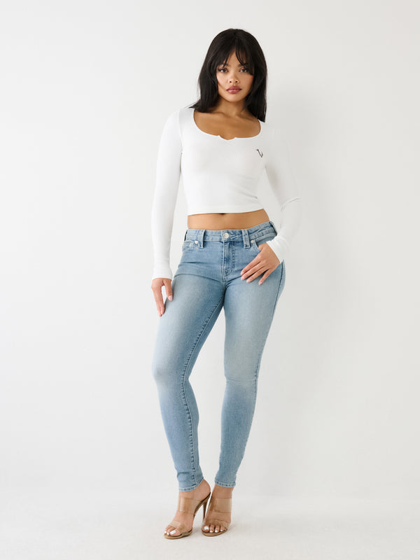 True Religion Halle Jeans Ladies Mid Rise Skinny Peak Spot