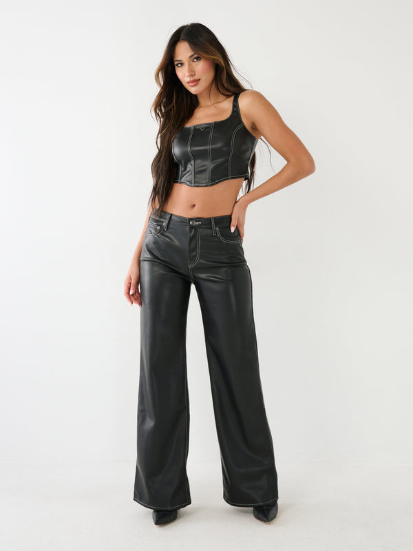 True Religion Leila Jeans Pu Leather Wide Leg Black