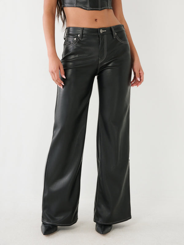 True Religion Leila Jeans Pu Leather Wide Leg Black