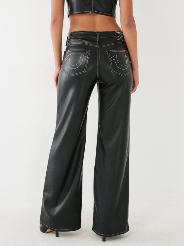 True Religion Leila Jeans Pu Leather Wide Leg Black