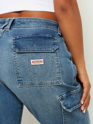 True Religion Ladies Jeans Cargo SN Straight Medium Wintry Wash-True Religion