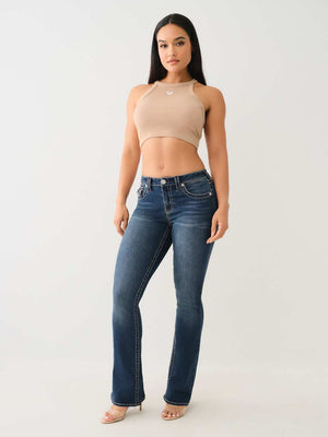 True Religion Jean Ladies Becca Big T MR Flap Bootcut Dark Shivering Wash-True Religion