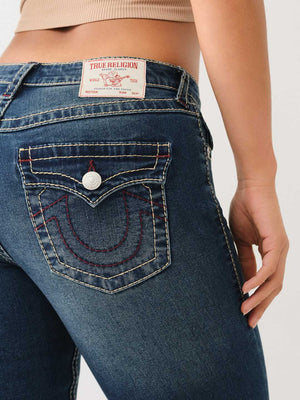 True Religion Jean Ladies Becca Big T MR Flap Bootcut Dark Shivering Wash-True Religion