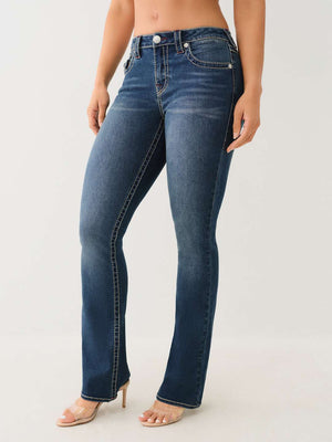 True Religion Jean Ladies Becca Big T MR Flap Bootcut Dark Shivering Wash-True Religion