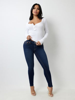 True Religion Crew LS Rib Raw Henley Optic White-True Religion