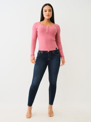 True Religion Crew LS Rib Raw Henley Mauvewood-True Religion