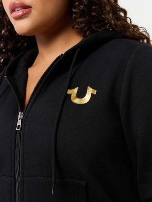 True Religion Sweater Ladies Angelic Wing Zip Hoodie Jet Black-True Religion