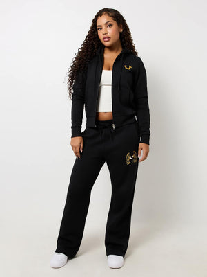 True Religion Sweater Ladies Angelic Wing Zip Hoodie Jet Black-True Religion