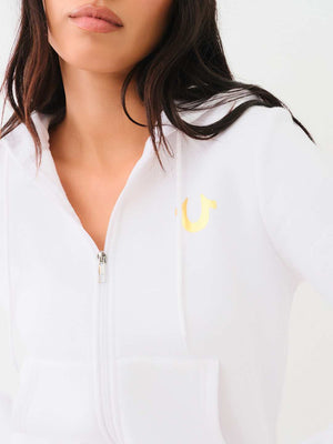 True Religion Sweater Ladies Angelic Wing Zip Hoodie Optic White-True Religion