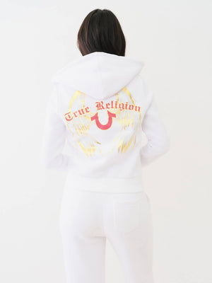 True Religion Sweater Ladies Angelic Wing Zip Hoodie Optic White-True Religion