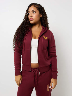 True Religion Sweater Ladies Angelic Wing Zip Hoodie Chocolate Truffle-True Religion