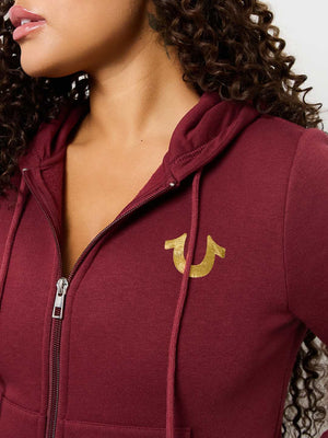 True Religion Sweater Ladies Angelic Wing Zip Hoodie Chocolate Truffle-True Religion