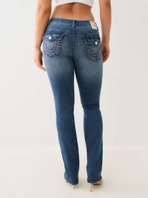 True Religion Jean Ladies Billie SN MR Flap Straight Medium Blizzard Wash-True Religion