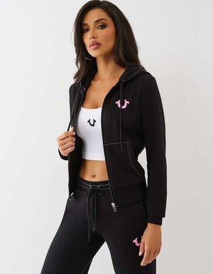True Religion Hs Applique Zip Hoodie Jet Black