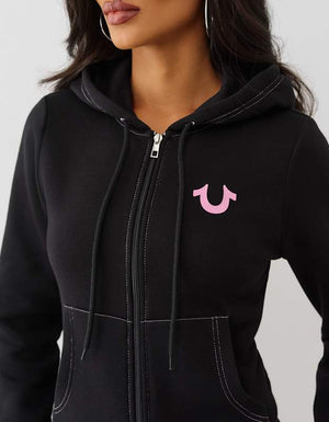True Religion Hs Applique Zip Hoodie Jet Black