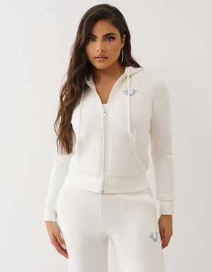 True Religion Hs Applique Zip Hoodie Winter White
