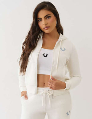 True Religion Hs Applique Zip Hoodie Winter White