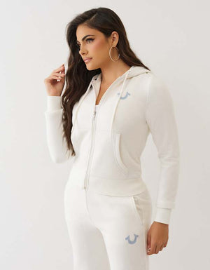 True Religion Hs Applique Zip Hoodie Winter White
