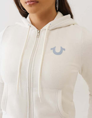 True Religion Hs Applique Zip Hoodie Winter White