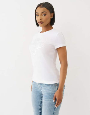 True Religion Iridescent Sticker Tr Crew Tee Optic White