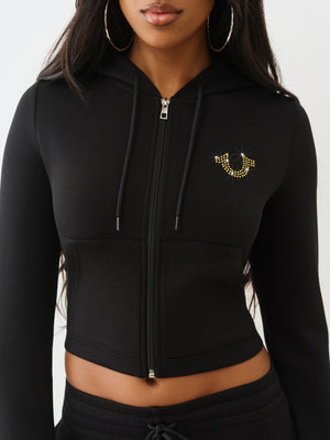 True Religion Tr Shrunken Zip Up Hoodie Jet Black
