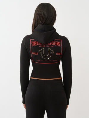 True Religion Tr Shrunken Zip Up Hoodie Jet Black